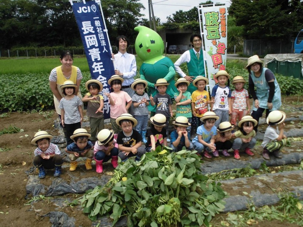 幼稚園や保育園の園児と一緒にえだまめの収穫も行った。